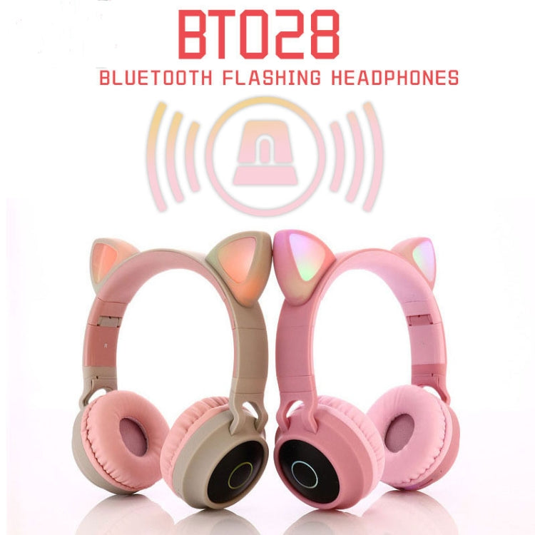 BT028C Cute Cat Ear Bluetooth 5.0 Headphones Foldable On-Ear Stereo Wireless Headset Headphone with Mic / LED Light / FM Radio / TF Card(Pink) - Headset & Headphone by PMC TechLife | Online Shopping South Africa | PMC TechLife