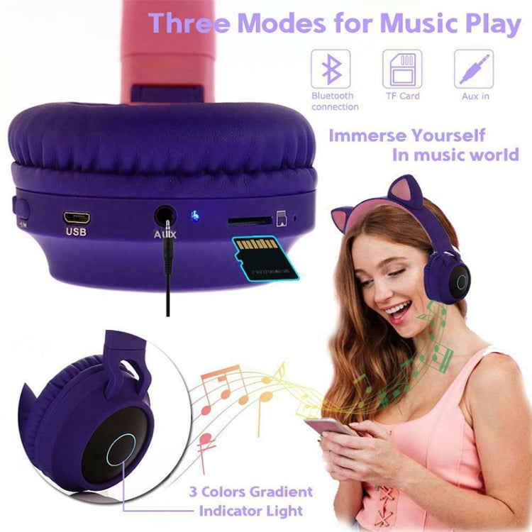 BT028C Cute Cat Ear Bluetooth 5.0 Headphones Foldable On-Ear Stereo Wireless Headset Headphone with Mic / LED Light / FM Radio / TF Card(Gray) - Headset & Headphone by PMC TechLife | Online Shopping South Africa | PMC TechLife | Buy Now Pay Later Mobicred