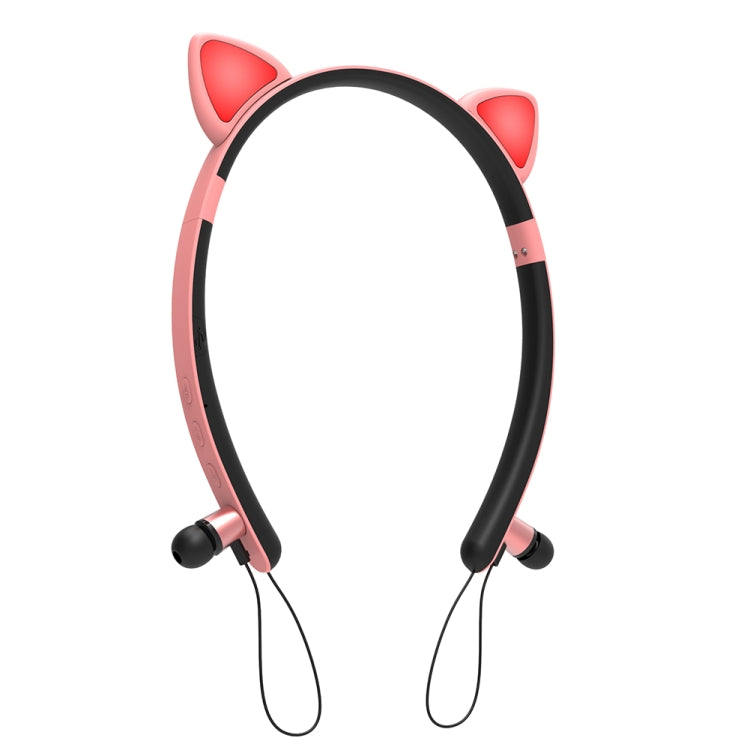 ZW29 Cat Ear Stereo Sound HIFI Fashion Outdoor Portable Sports Wireless  Bluetooth Headset with Mic & LED Light Glowing(Pink) - Neck-mounted Earphone by PMC TechLife | Online Shopping South Africa | PMC TechLife