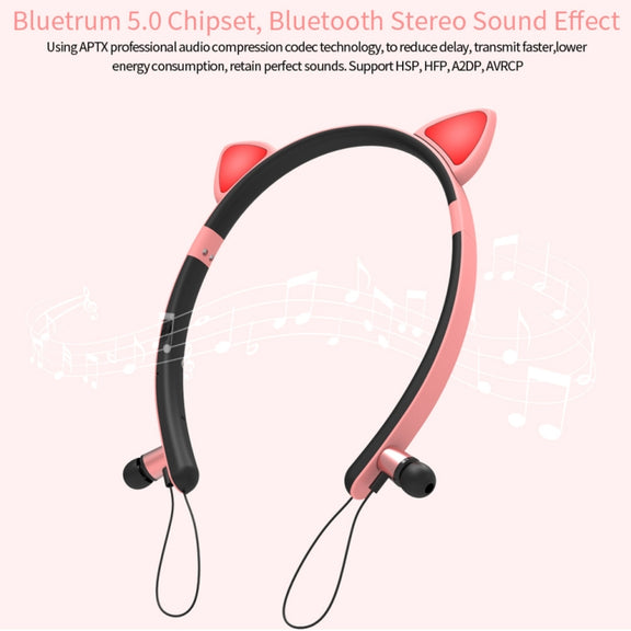 ZW29 Cat Ear Stereo Sound HIFI Fashion Outdoor Portable Sports Wireless  Bluetooth Headset with Mic & LED Light Glowing(Blue)