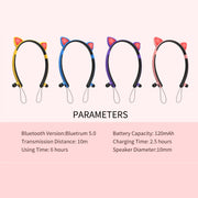 ZW29 Cat Ear Stereo Sound HIFI Fashion Outdoor Portable Sports Wireless  Bluetooth Headset with Mic & LED Light Glowing(Blue)