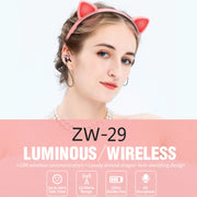 ZW29 Cat Ear Stereo Sound HIFI Fashion Outdoor Portable Sports Wireless  Bluetooth Headset with Mic & LED Light Glowing(Blue)