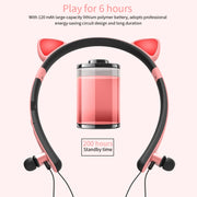 ZW29 Cat Ear Stereo Sound HIFI Fashion Outdoor Portable Sports Wireless  Bluetooth Headset with Mic & LED Light Glowing(Blue)