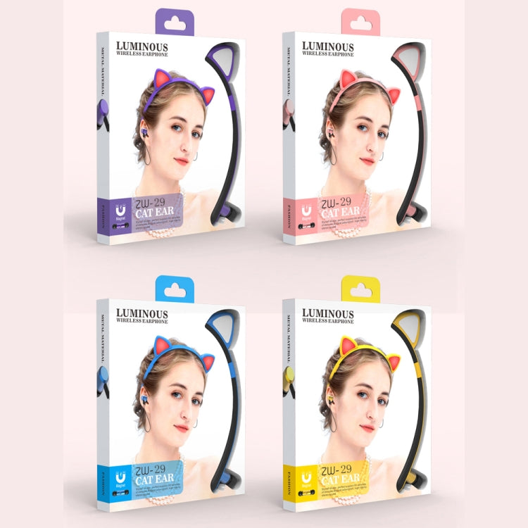 ZW29 Cat Ear Stereo Sound HIFI Fashion Outdoor Portable Sports Wireless  Bluetooth Headset with Mic & LED Light Glowing(Yellow) - Neck-mounted Earphone by PMC TechLife | Online Shopping South Africa | PMC TechLife