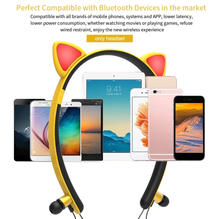 ZW29 Cat Ear Stereo Sound HIFI Fashion Outdoor Portable Sports Wireless  Bluetooth Headset with Mic & LED Light Glowing(Yellow) - Neck-mounted Earphone by PMC TechLife | Online Shopping South Africa | PMC TechLife