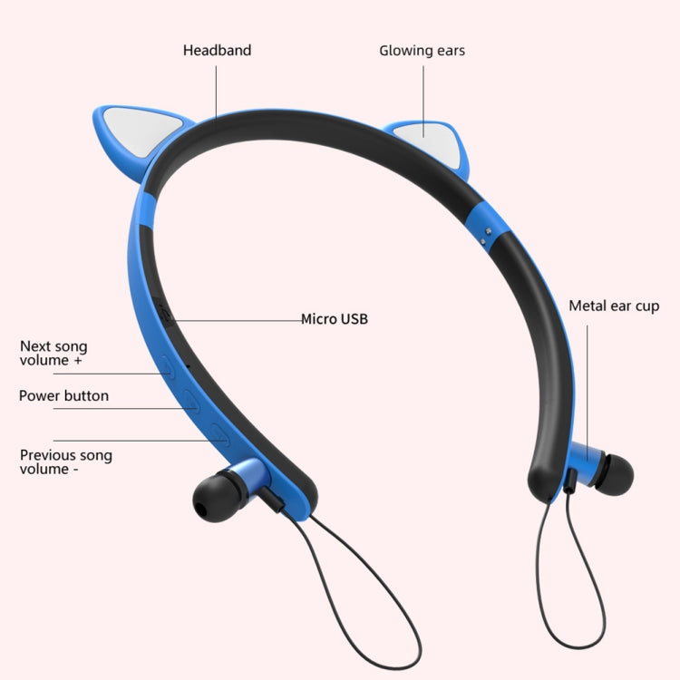ZW29 Cat Ear Stereo Sound HIFI Fashion Outdoor Portable Sports Wireless  Bluetooth Headset with Mic & LED Light Glowing(Yellow) - Neck-mounted Earphone by PMC TechLife | Online Shopping South Africa | PMC TechLife