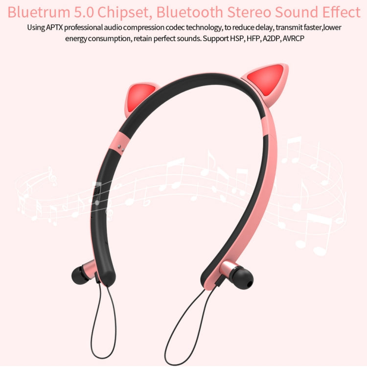 ZW29 Cat Ear Stereo Sound HIFI Fashion Outdoor Portable Sports Wireless  Bluetooth Headset with Mic & LED Light Glowing(Purple) - Neck-mounted Earphone by PMC TechLife | Online Shopping South Africa | PMC TechLife