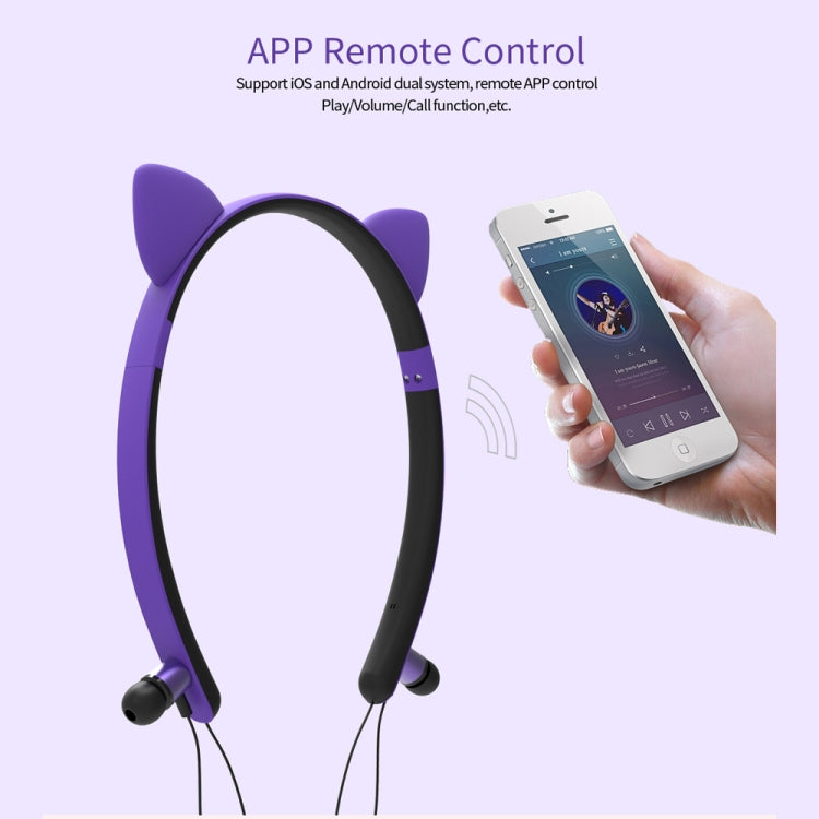 ZW29 Cat Ear Stereo Sound HIFI Fashion Outdoor Portable Sports Wireless  Bluetooth Headset with Mic & LED Light Glowing(Purple) - Neck-mounted Earphone by PMC TechLife | Online Shopping South Africa | PMC TechLife