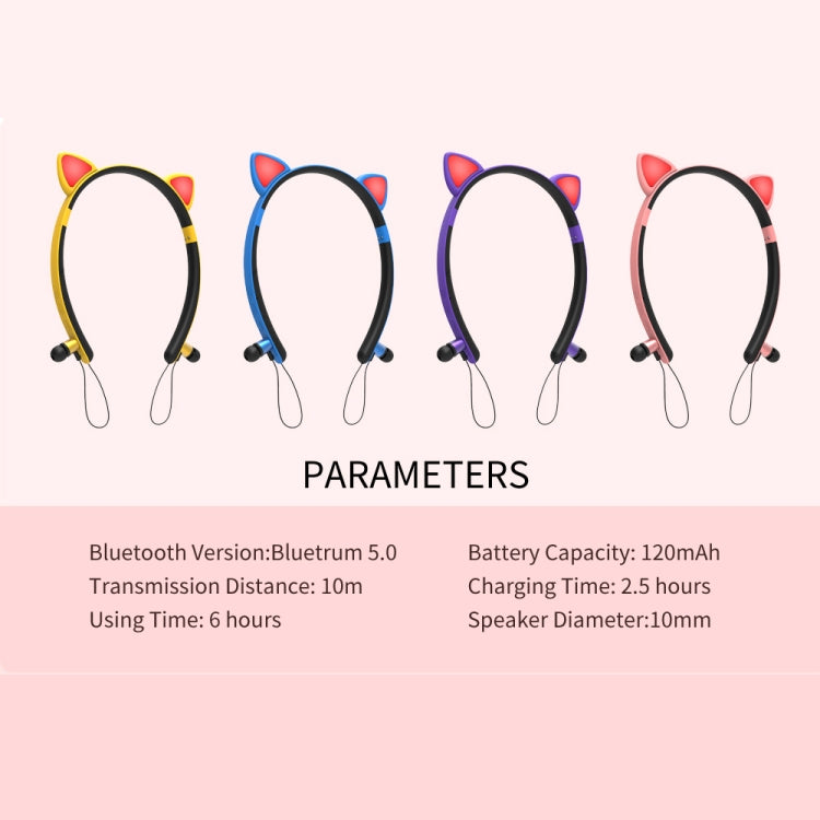 ZW29 Cat Ear Stereo Sound HIFI Fashion Outdoor Portable Sports Wireless  Bluetooth Headset with Mic & LED Light Glowing(Purple) - Neck-mounted Earphone by PMC TechLife | Online Shopping South Africa | PMC TechLife