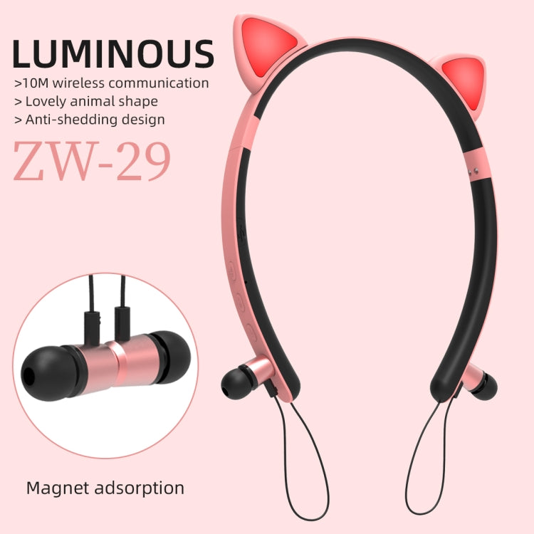 ZW29 Cat Ear Stereo Sound HIFI Fashion Outdoor Portable Sports Wireless  Bluetooth Headset with Mic & LED Light Glowing(Purple) - Neck-mounted Earphone by PMC TechLife | Online Shopping South Africa | PMC TechLife