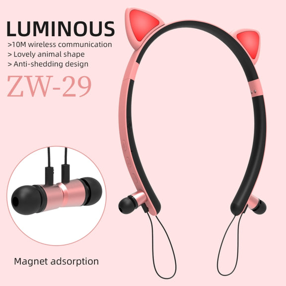 ZW29 Cat Ear Stereo Sound HIFI Fashion Outdoor Portable Sports Wireless  Bluetooth Headset with Mic & LED Light Glowing(Purple)