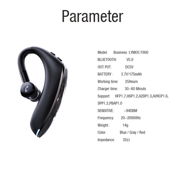 F900 Mini Earhook 180�� Freely Rotating Wireless Bluetooth 5.0 Earphone Car Handsfree Call Headphone(Black Gray)