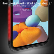 For Galaxy A21 PINWUYO Rong Series  Shockproof PC + TPU+ Chemical Fiber Cloth Protective Cover(Brown)