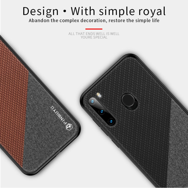 For Galaxy A21 PINWUYO Rong Series  Shockproof PC + TPU+ Chemical Fiber Cloth Protective Cover(Brown) - Galaxy Phone Cases by PINWUYO | Online Shopping South Africa | PMC TechLife | Buy Now Pay Later Mobicred