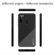 For Galaxy A21 PINWUYO Rong Series  Shockproof PC + TPU+ Chemical Fiber Cloth Protective Cover(Brown)