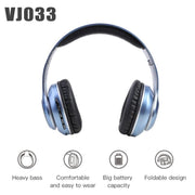VJ033 Multi-function Upgrade Bluetooth 5.0 Headset Stereo Wireless LED Microphone FM Radio Headset(Black)
