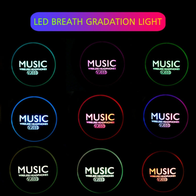 VJ033 Multi-function Upgrade Bluetooth 5.0 Headset Stereo Wireless LED Microphone FM Radio Headset(Blue)
