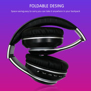 VJ033 Multi-function Upgrade Bluetooth 5.0 Headset Stereo Wireless LED Microphone FM Radio Headset(Blue)