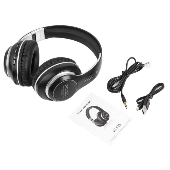 VJ033 Multi-function Upgrade Bluetooth 5.0 Headset Stereo Wireless LED Microphone FM Radio Headset(Blue)