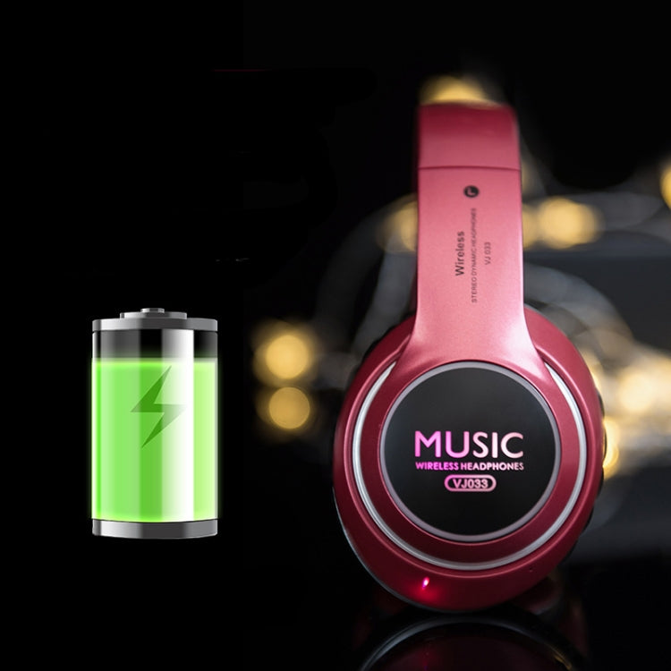 VJ033 Multi-function Upgrade Bluetooth 5.0 Headset Stereo Wireless LED Microphone FM Radio Headset(Red)