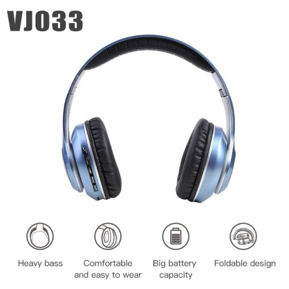 VJ033 Multi-function Upgrade Bluetooth 5.0 Headset Stereo Wireless LED Microphone FM Radio Headset(Red)