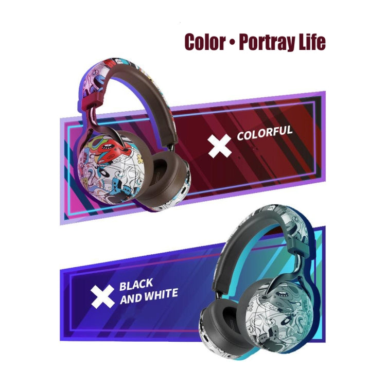 VJ086 Graffiti Headset Wireless Sports Bluetooth Headset Water Transfer Color Print Headset, Support TF, FM(Dazzle Colour) - Headset & Headphone by PMC TechLife | Online Shopping South Africa | PMC TechLife