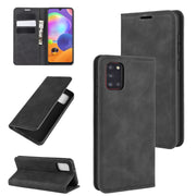 For Galaxy A31 Retro-skin Business Magnetic Suction Leather Case with Holder & Card Slots & Wallet(Black)