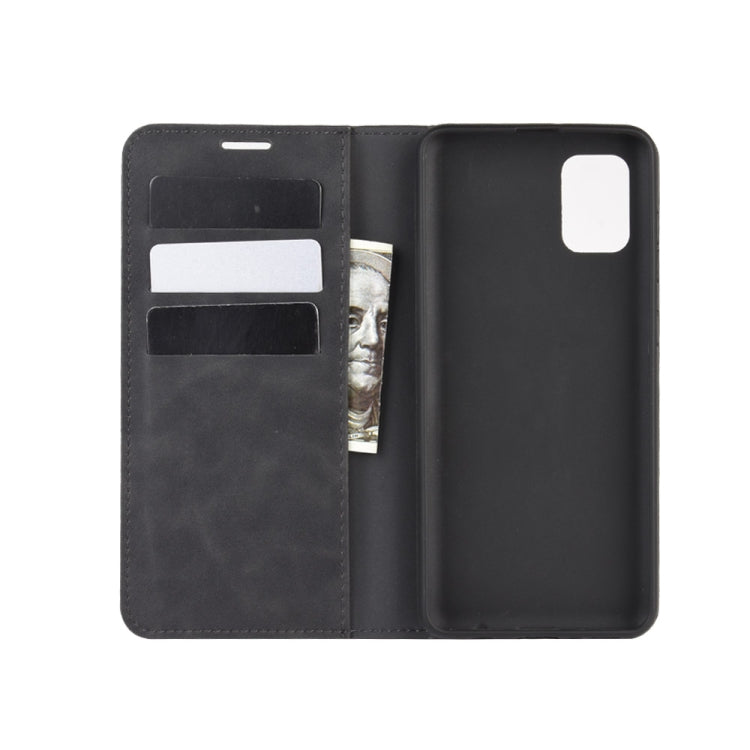 For Galaxy A31 Retro-skin Business Magnetic Suction Leather Case with Holder & Card Slots & Wallet(Black) - free shipping - PMC TechLife - Order now!