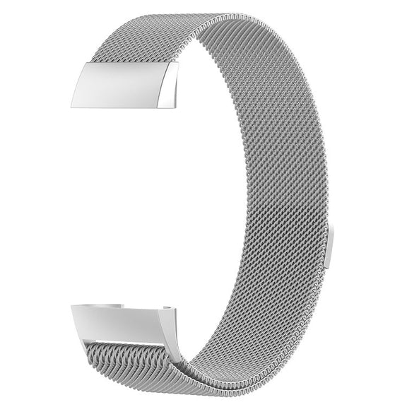 Stainless Steel Magnet Watch Band for FITBIT Charge 4 / 3, Large Size: 210x18mm(Silver)