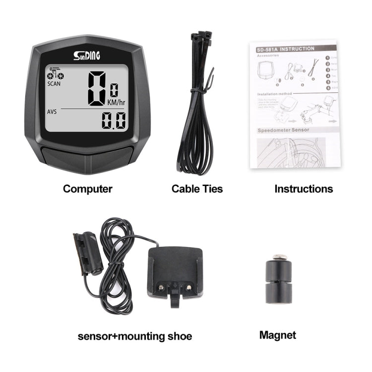 SUNDING SD-581A Bike Wired Computer Speedometer Odometer Cycling Bicycle Waterproof Measurable Temperature Stopwatch - Speedometers by SUNDING | Online Shopping South Africa | PMC Jewellery | Buy Now Pay Later Mobicred