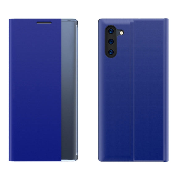 For Galaxy Note 10 Plus Plain Texture Cloth Attraction Flip Holder Leather Phone Case(Blue)