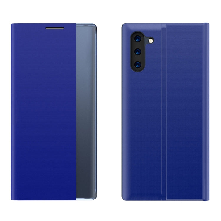 For Galaxy Note 10 Plus Plain Texture Cloth Attraction Flip Holder Leather Phone Case(Blue)