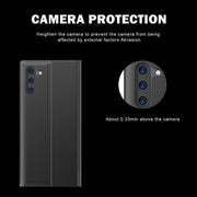 For Galaxy Note 10 Plus Plain Texture Cloth Attraction Flip Holder Leather Phone Case(Blue)