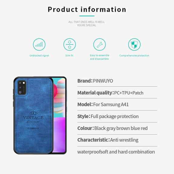 For Galaxy A41 PINWUYO Zun Series PC + TPU + Skin Water-resistant And Anti-fall All-inclusive Protective Shell(Black)