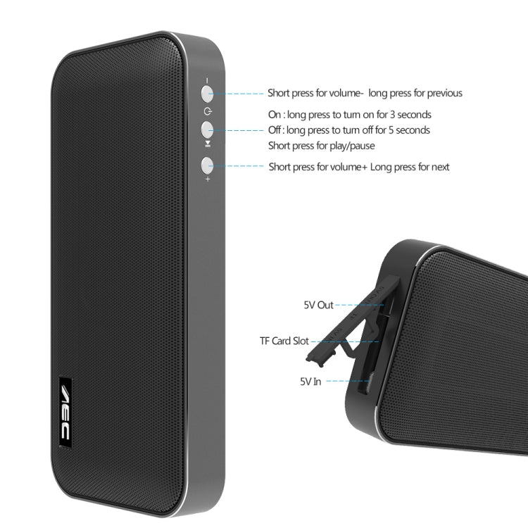 AEC BT-205 Portable Wireless Bluetooth Speaker Stereo Music Loudspeaker Built-in Microphone, Support TF Card(White) - free shipping - PMC Jewellery - Order now!