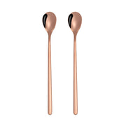 2 PCS Stainless Steel Spoon Creative Coffee Spoon Bar Ice Spoon Gold Plated Long Stirring Spoon, Style:Round Spoon, Color:Rose Gold
