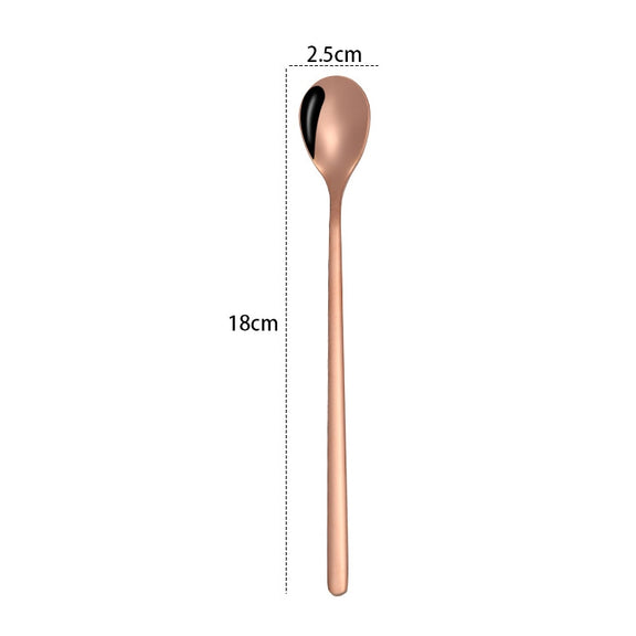2 PCS Stainless Steel Spoon Creative Coffee Spoon Bar Ice Spoon Gold Plated Long Stirring Spoon, Style:Round Spoon, Color:Rose Gold