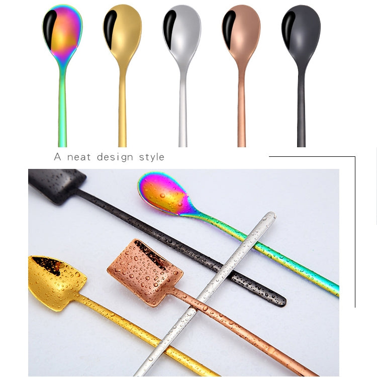 2 PCS Stainless Steel Spoon Creative Coffee Spoon Bar Ice Spoon Gold Plated Long Stirring Spoon, Style:Round Spoon, Color:Rose Gold - free shipping - PMC TechLife - Order now!