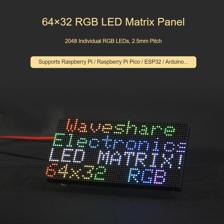 Waveshare RGB Full-color LED Matrix Panel, 2.5mm Pitch, 64x32 Pixels, Adjustable Brightness, 23707 - free shipping - PMC TechLife - Order now!