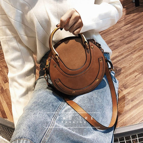 Circular Scrub PU Leather Women Bags Retro Handbag Shoulder Mini Bag(Green)