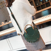 Circular Scrub PU Leather Women Bags Retro Handbag Shoulder Mini Bag(Green)