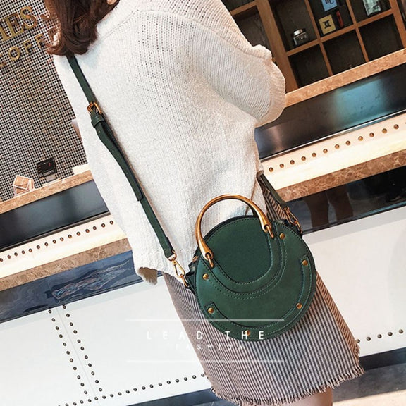 Circular Scrub PU Leather Women Bags Retro Handbag Shoulder Mini Bag(Green)