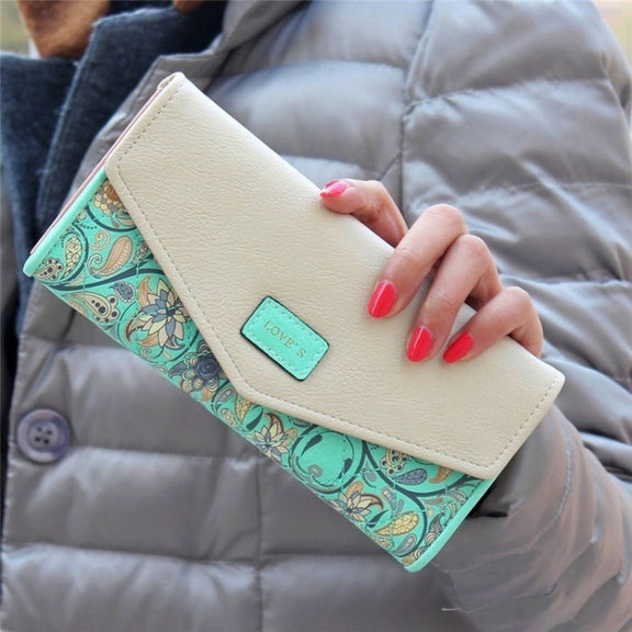Fashion Ladies Leather Clutch Bag Purse Long Cartoon Wallet Coin Purse(Light Blue)