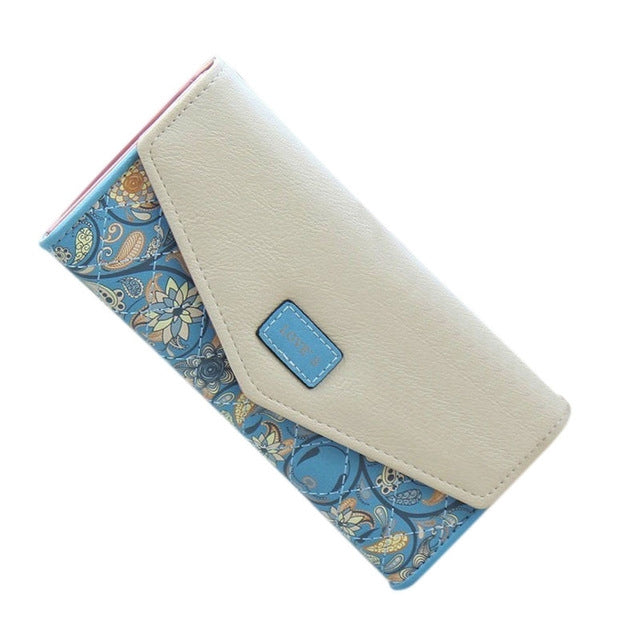 Fashion Ladies Leather Clutch Bag Purse Long Cartoon Wallet Coin Purse(Light Blue)