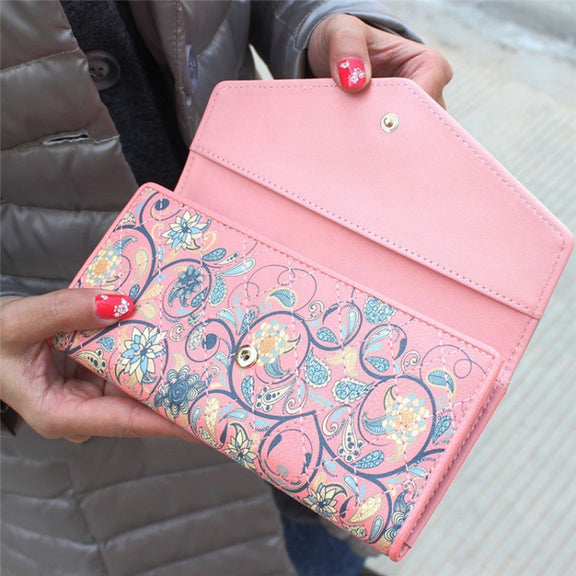Fashion Ladies Leather Clutch Bag Purse Long Cartoon Wallet Coin Purse(Light Blue)