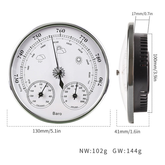 THB9392 Wall Hanging Household Weather Station Barometer Thermometer Hygrometer, 128mm (Silver)