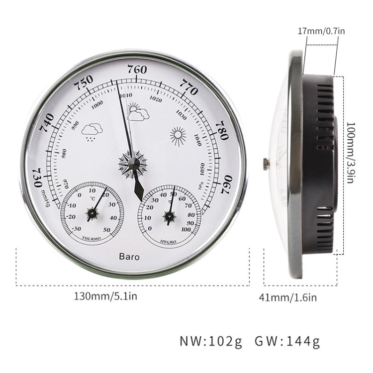 THB9392 Wall Hanging Household Weather Station Barometer Thermometer Hygrometer, 128mm (Silver)