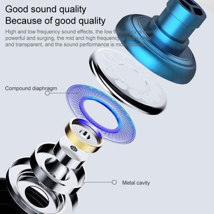 3.5mm Wired Earphone Earbuds Stereo Sound Metal Bass Headset with Mic for Smart Phone(Blue) - In Ear Wired Earphone by PMC TechLife | Online Shopping South Africa | PMC TechLife