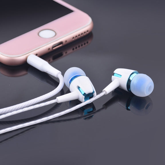 3.5mm Wired Earphone Earbuds Stereo Sound Metal Bass Headset with Mic for Smart Phone(Blue)