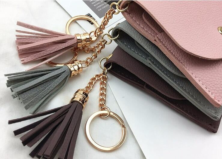 Fashion Women Wallet Short Leather Mini Casual ID Card Holders Bags Ladies Coin Clutch Tassel Bag(Dark Pink) - free shipping - PMC TechLife - Order now!